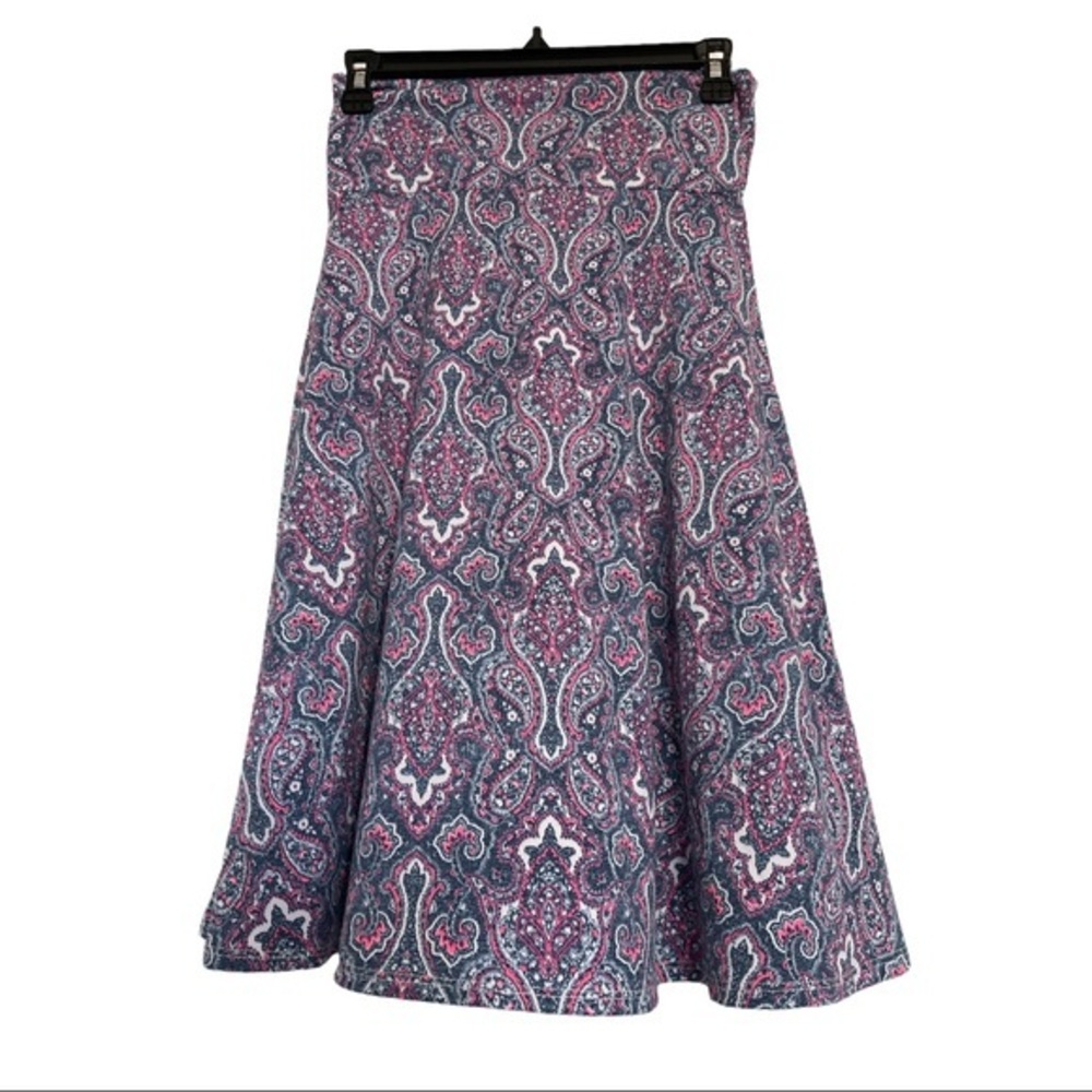 Women's Lularoe Azure A-Line Paisley Flounce Pink Blue Skirt Size XS EUC #5674